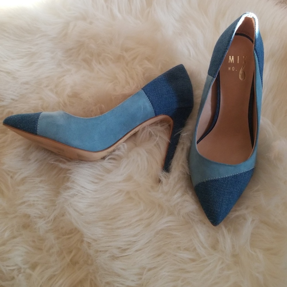 Mix No 6 Necole denim color block heel 4"